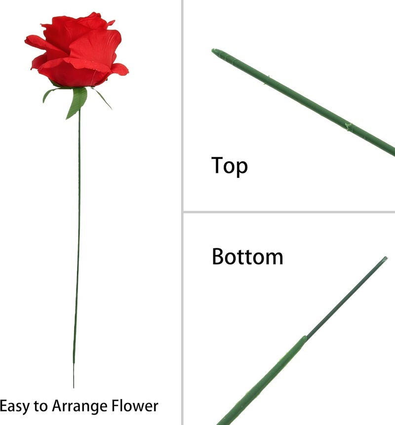 Vignor 100 Pcs Floral Wire Artificial Flower Stem Metal Bendable Plastic Fake Rose Stick Flores Eterna Twisting Rod Arrangement Supplies Wrapping DIY Craft (14 inch / 35 cm, Dark Green) - Image 3